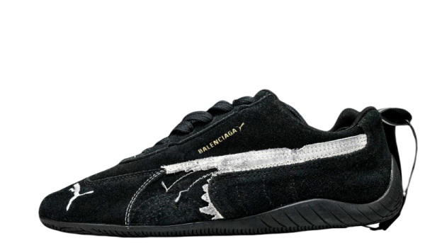 Balenciaga X Puma Speedcat Suede Distressed Black White